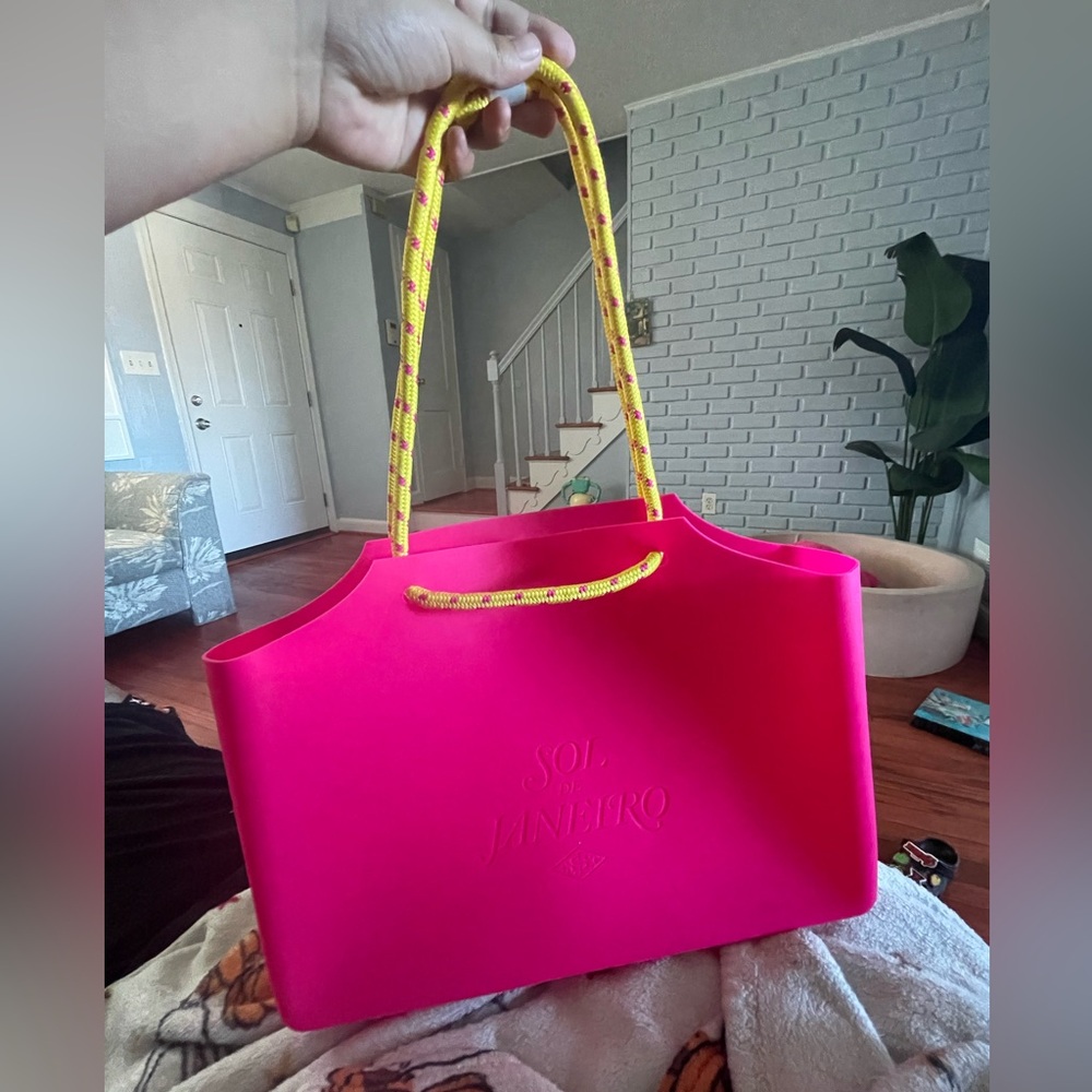 Sol de Janeiro Vibrant Pink Tote with Yellow Handles